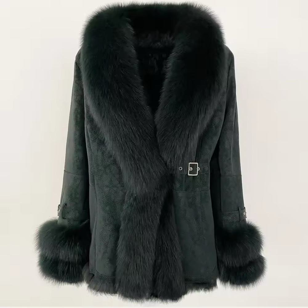 Green fur coat